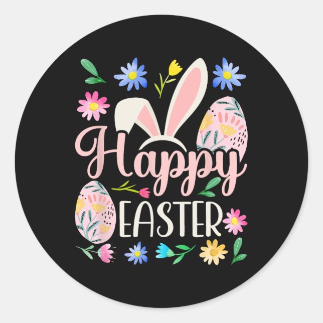 Happy Easter Sayings Egg Bunny  Classic Round Sticker (Front)