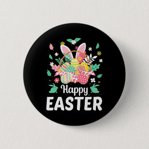 Happy Easter Sayings Egg Bunny Floral Gifts Womens 6 Cm Round Badge