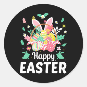 Happy Easter Sayings Egg Bunny Floral Gifts Womens Classic Round Sticker