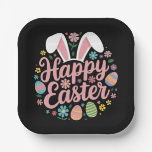 Happy Easter Sayings Egg Bunny Paper Plate