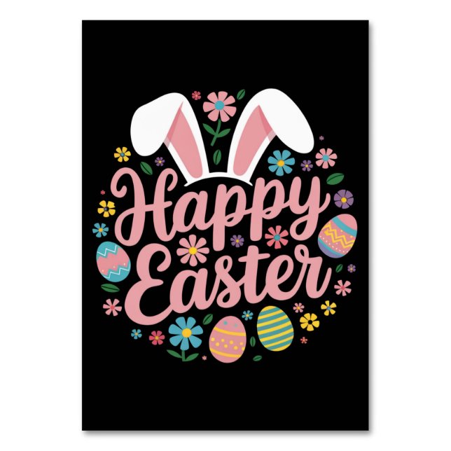 Happy Easter Sayings Egg Bunny Table Number (Front)