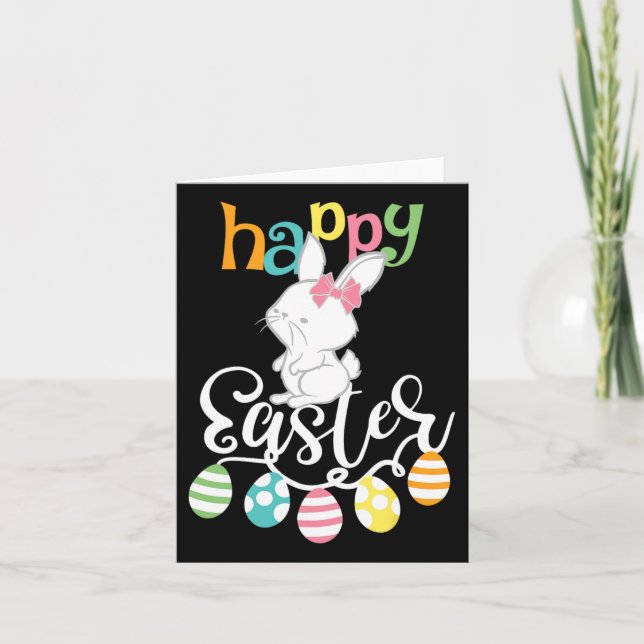 Happy Easter Sayings Egg Groovy Bunny Rabbit Kids  Card (Front)