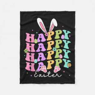 Happy Easter Sayings Egg Groovy Bunny Rabbit Kids Fleece Blanket