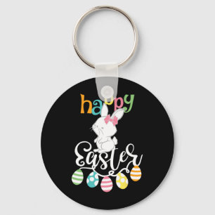 Happy Easter Sayings Egg Groovy Bunny Rabbit Kids Key Ring