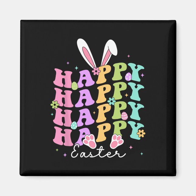 Happy Easter Sayings Egg Groovy Bunny Rabbit Kids  Magnet (Front)