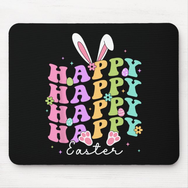 Happy Easter Sayings Egg Groovy Bunny Rabbit Kids  Mouse Pad (Front)