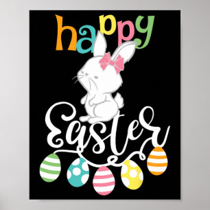 Happy Easter Sayings Egg Groovy Bunny Rabbit Kids  Poster