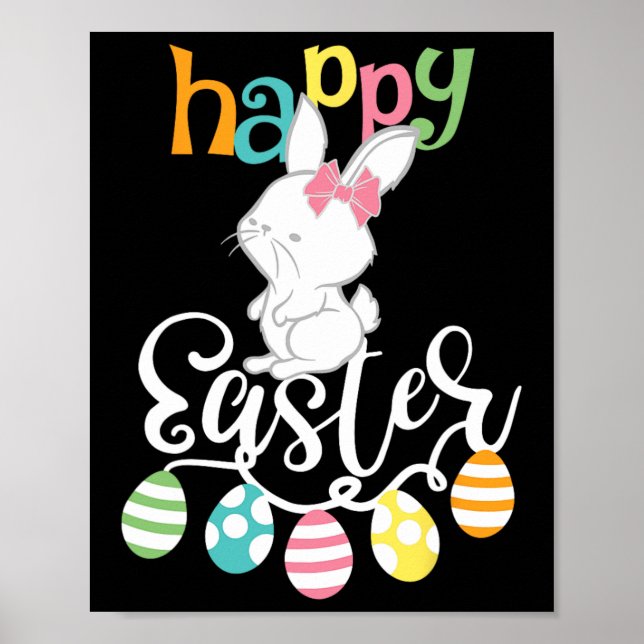 Happy Easter Sayings Egg Groovy Bunny Rabbit Kids  Poster (Front)