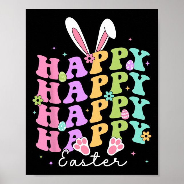 Happy Easter Sayings Egg Groovy Bunny Rabbit Kids  Poster (Front)