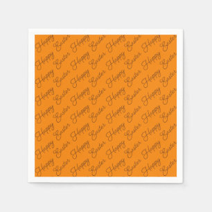 Happy Easter Script Brown on Orange Paper Napkin