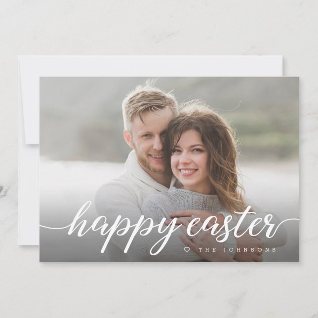 Happy Easter Script Custom Photo  Holiday Card (Front)