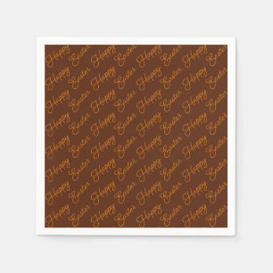 Happy Easter Script Orange on Brown Paper Napkin