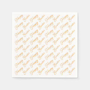Happy Easter Script Orange on White Paper Napkin