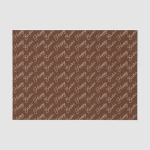 Happy Easter Script White on Brown Tissue Paper