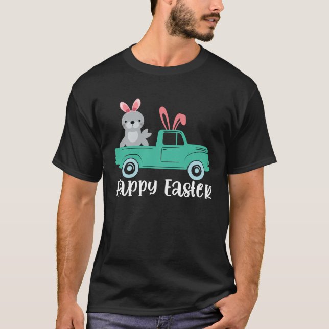 Happy Easter Sea Lion Bunny Riding Truck Boys Todd T-Shirt (Front)