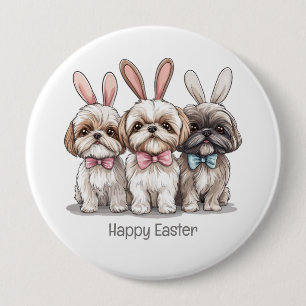 Happy Easter Shih Tzu Dogs 10 Cm Round Badge