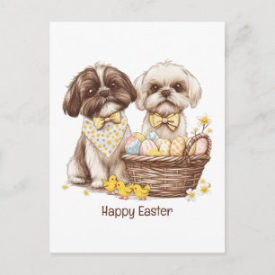 Happy Easter Shih Tzu Dogs Holiday Postcard
