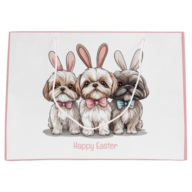 Happy Easter Shih Tzu Dogs Large Gift Bag (Front)