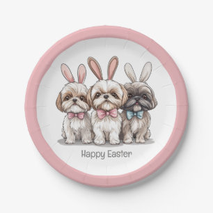 Happy Easter Shih Tzu Dogs Paper Plate