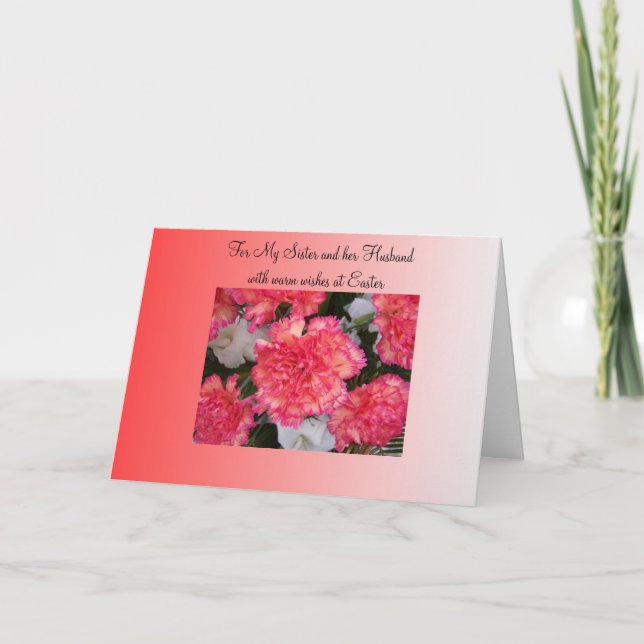 Happy Easter Sister And Husband Card - Carnations (Front)