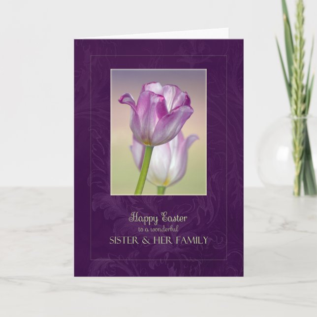 Happy Easter Sister & Family Card / Easter Tulips (Front)