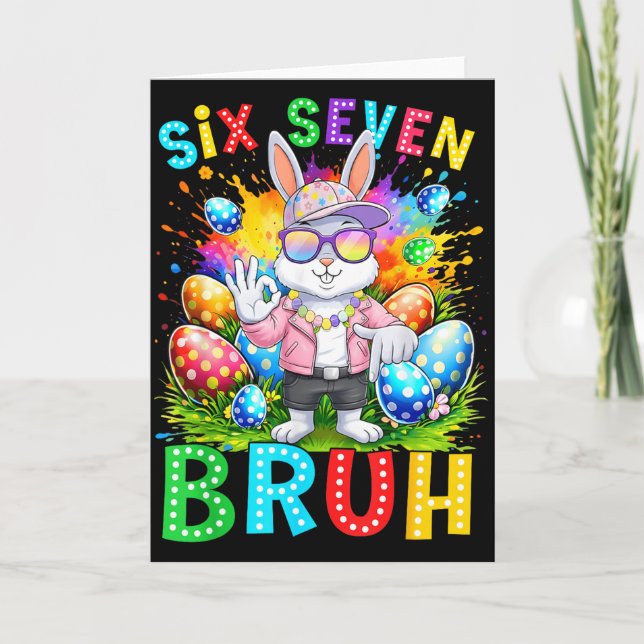 Happy Easter Six Seven Bruh Meme Bunny Rabbit Boy  Card (Front)