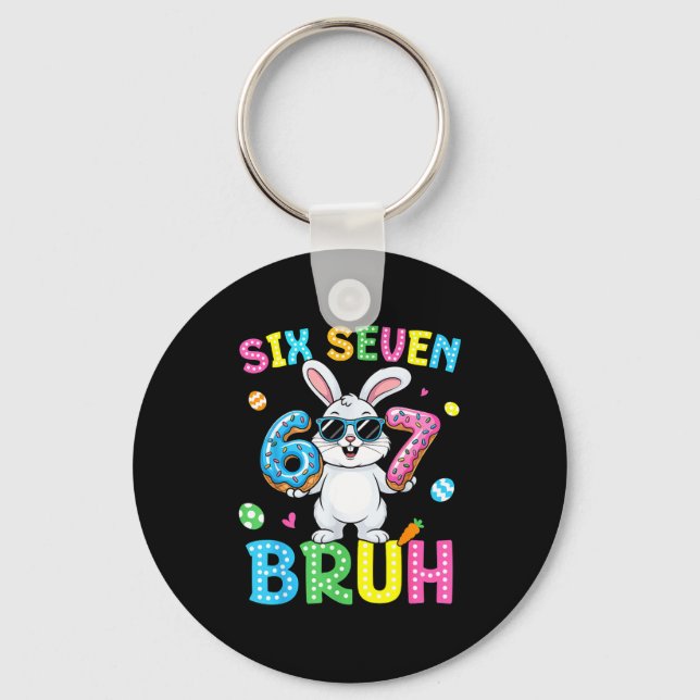 Happy Easter Six Seven Bruh Meme Bunny Rabbit Boy  Key Ring (Front)
