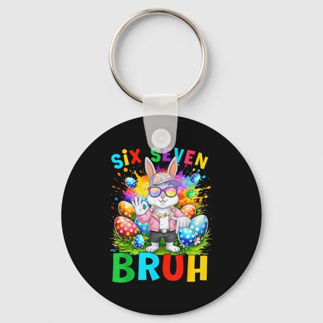 Happy Easter Six Seven Bruh Meme Bunny Rabbit Boy  Key Ring (Front)