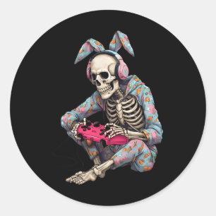 Happy Easter Skeleton Gamer Video Gaming Boys Men  Classic Round Sticker