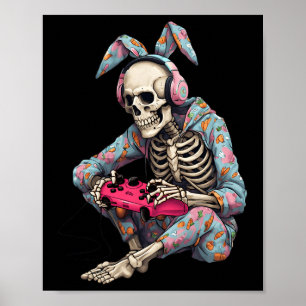 Happy Easter Skeleton Gamer Video Gaming Boys Men Poster
