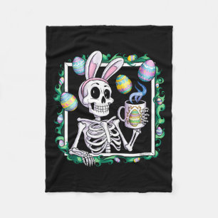 Happy easter skeleton wearing bunny ear drinkHappy Fleece Blanket