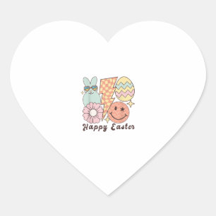 Happy Easter Smile Face Retro Hippie Bunny Rabbit  Heart Sticker