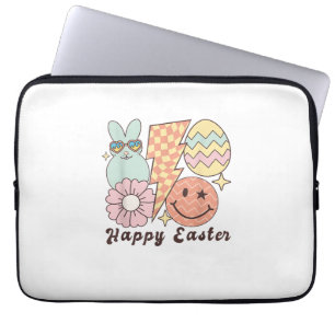 Happy Easter Smile Face Retro Hippie Bunny Rabbit Laptop Sleeve
