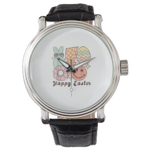 Happy Easter Smile Face Retro Hippie Bunny Rabbit Watch