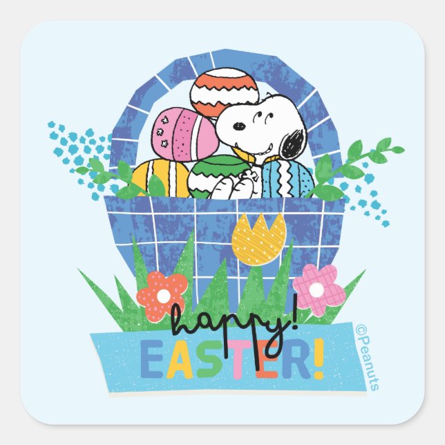 Happy Easter Snoopy Square Sticker (Front)