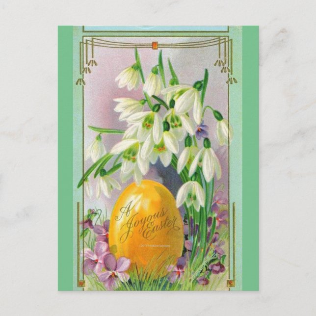 HAPPY EASTER SNOWDROP FLOWERS AND EGGS HOLIDAY POSTCARD (Front)