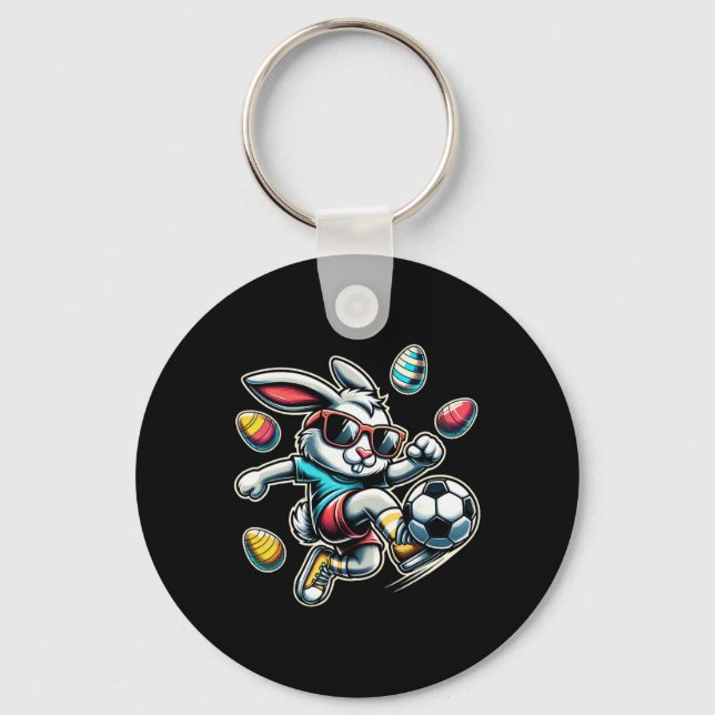 Happy Easter Soccer Boys Easter Bunny Funny Easter Key Ring (Front)