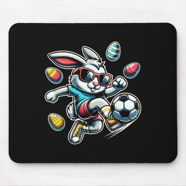 Happy Easter Soccer Boys Easter Bunny Funny Easter Mouse Pad (Front)