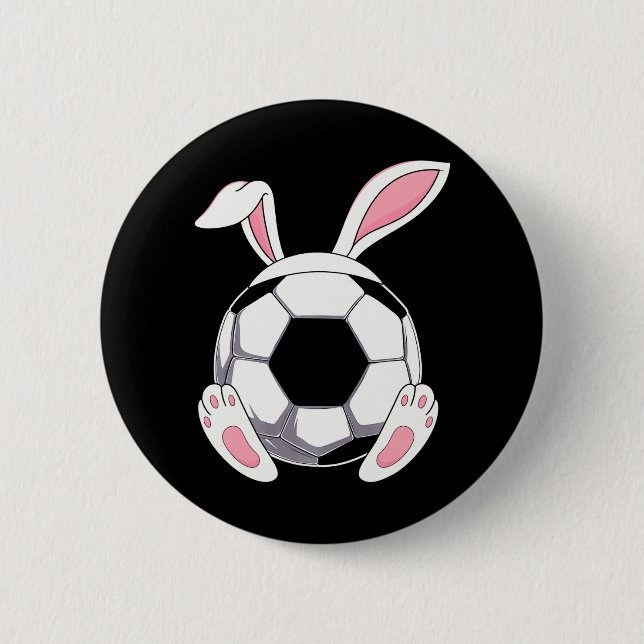 Happy Easter Soccer Bunny Ears Funny Egg Boys 6 Cm Round Badge (Front)