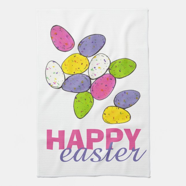 Happy Easter Speckled Candy Egg Malted Milk Tea Towel (Vertical)