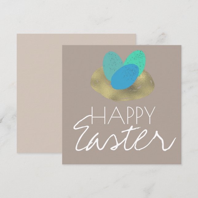 Happy Easter Speckled Easter Egg Gold Nest Card (Front/Back)