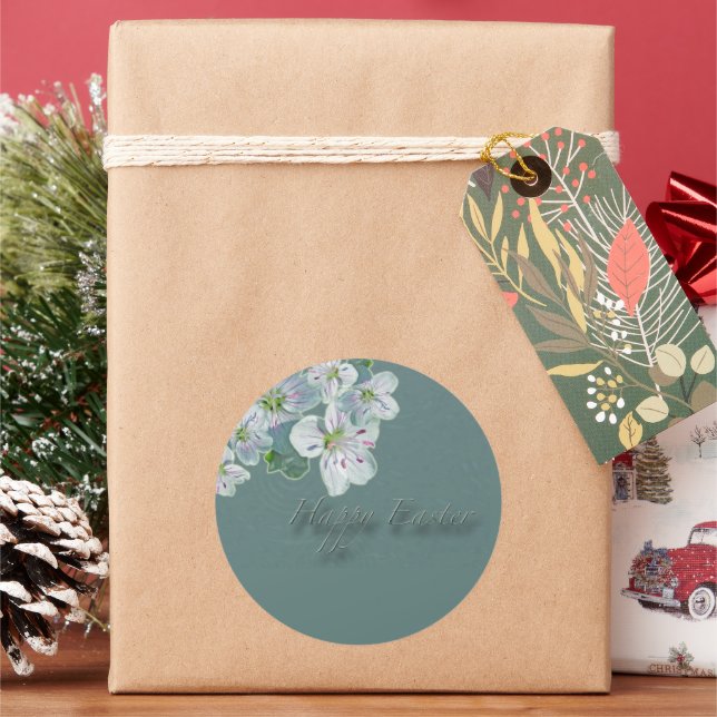 Happy Easter Spring Beauty Wildflower Classic Roun Round Sticker (Holiday)