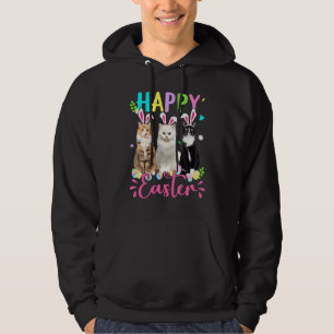 Happy Easter Spring Bunny Cats Easter Eggs Women M Hoodie