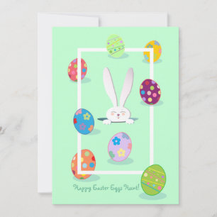 Happy Easter Spring Cute Bunny Easter Eggs Hunt Holiday Card