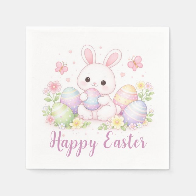 Happy Easter Spring Design - Cute Easter Bunny  Napkin (Front)