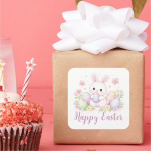 Happy Easter Spring Design - Cute Easter Bunny  Square Sticker