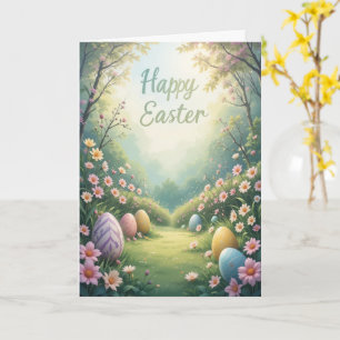Happy Easter Spring Flowers and Eggs Greeting  Card