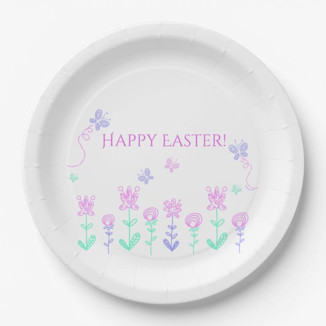 Happy Easter Spring Garden Paper Plate (Front)