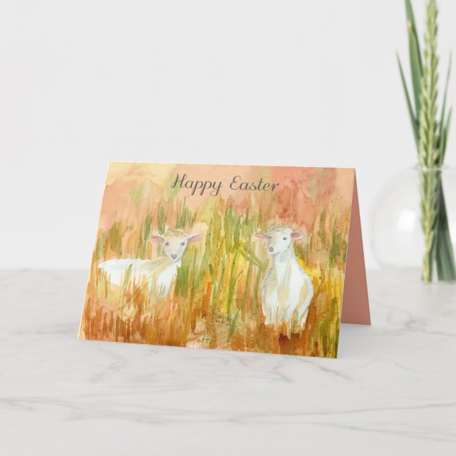 Happy Easter Spring Lambs Farm Pasture Field Card (Front)