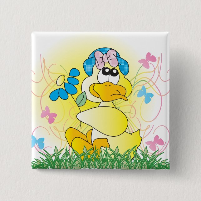 Happy Easter Spring Time Duck 15 Cm Square Badge (Front)